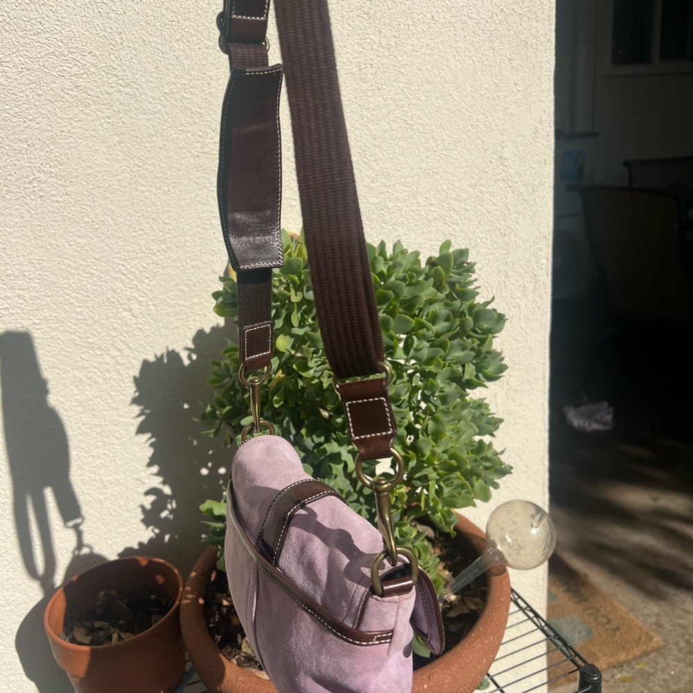 Coach Lavender Suede Crossbody with Brown Leather Trim - Picture 3 of 13